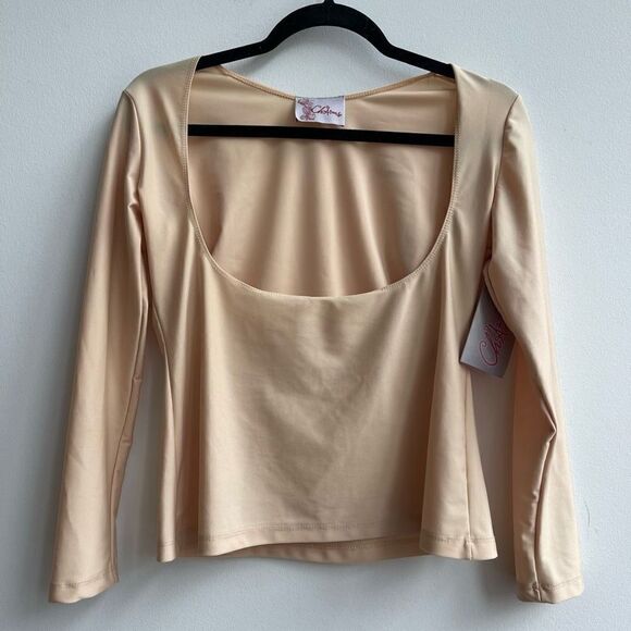 Ballet Core Ch'arms Women's Cream Blouse Square Neck Long Sleeve Size Medium - Picture 1 of 9
